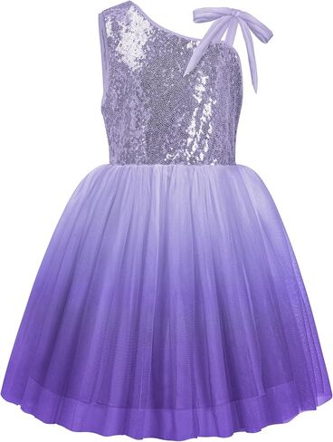 LQSZ Sequin Dress for Girls,Tutu One Shoulder Summer Dresses,Sparkly Dress for 3-12 Years in Kuwait