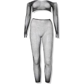 Leg Avenue womens Rhinestone Fishnet Crop Top and Footless Tights in Kuwait