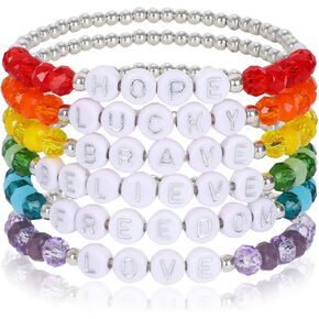 Miss Rabbit Colorful Beaded Bracelets Set for Women Stackable Glass Beads Stretch Bracelets Clay Preppy Bracelets Heart Beads Friendship Bracelets Team Cheer Bulk Boho Summer Beach Jewelry Gift in Kuwait