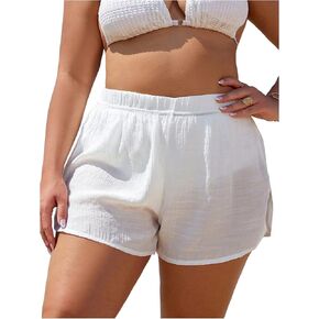 Floerns Women's Plus Size Cover Up Shorts Elastic High Waist Split Beach Shorts in Saudi Arabia