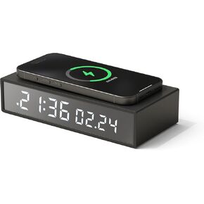mooas 15W Slim Edge Mirror Wireless Charging Clock (Black), Max.15W Fast Wireless Charging, 12/24H time Mode, Alarm & Snooze, Adjustable Brightness Night Mode, Small Digital Alarm Clock Mirror Clock in Kuwait