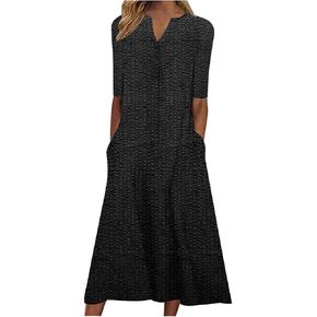 فساتين ماكسي لكبار السن 2025 العصرية قصيرة الأكمام Tshirt فستان الصيف زهور الأزهار الشاطئ in Kuwait