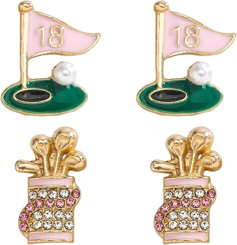 coadipress 2 Pairs Golf Studs Earrings for Women Rhinestone Sparkly Sports Studs Cute Stackable Golf Jewelry Game Day Earrings Outfits Gifts in Saudi Arabia