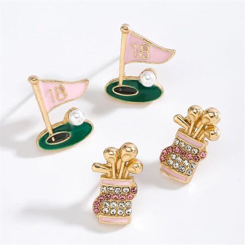 coadipress 2 Pairs Golf Studs Earrings for Women Rhinestone Sparkly Sports Studs Cute Stackable Golf Jewelry Game Day Earrings Outfits Gifts in Saudi Arabia