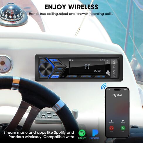 Single Din Marine Radio Bluetooth: Boat Stereo Receiver - Push to Talk Assistant Digital LCD Screen AM FM Tuner 4 Volts Preamp Outputs 2 Subwoofer Ports USB Charging Aux-in Remote Control in Saudi Arabia