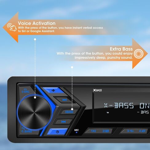 Single Din Marine Radio Bluetooth: Boat Stereo Receiver - Push to Talk Assistant Digital LCD Screen AM FM Tuner 4 Volts Preamp Outputs 2 Subwoofer Ports USB Charging Aux-in Remote Control in Saudi Arabia