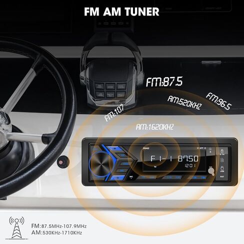 Single Din Marine Radio Bluetooth: Boat Stereo Receiver - Push to Talk Assistant Digital LCD Screen AM FM Tuner 4 Volts Preamp Outputs 2 Subwoofer Ports USB Charging Aux-in Remote Control in Saudi Arabia