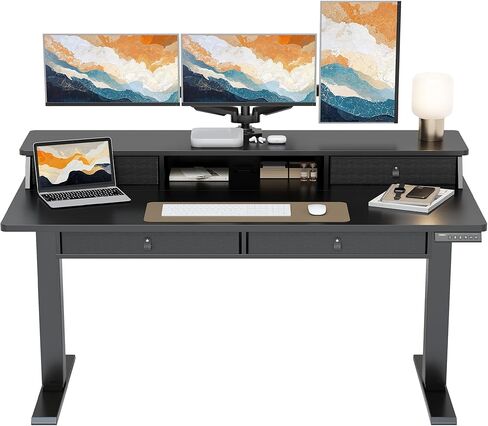 ErGear Standing Desk with Drawers, 48 x 30 Inches Height Adjustable Desk with Storage, Electric Sit Stand Desk, 4 Memory Preset Computer Home Office Desk with Cable Management Tray, Black in Kuwait