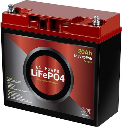 ECI Power 12V 20AH LITHIUM LIFEPO4 بطارية قابلة لإعادة شحن الدورة العميقة | 2000-5000 دورات الحياة و 10 سنوات مدى الحياة | مدمج BMS | مثالي ل RV ، الطاقة الشمسية ، البحرية ، برا ، تطبيق خارج الشبكة in Saudi Arabia