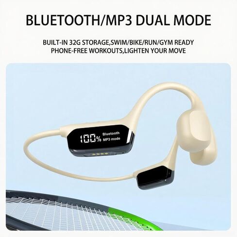 Swimming Headphones Bone Conduction Open Ear Headset MP3 Player Built-in 32G Memory IP68 Underwater Waterproof Stereo Bluetooth Earphone LED Screen for Driving Bicycling Running Skiing-S10 Green in Kuwait