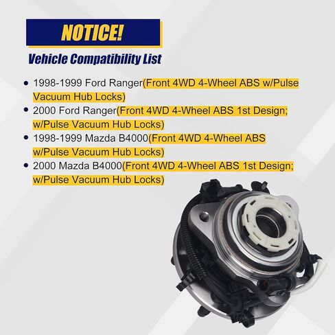KUSATEC 515027 Front Wheel Bearing and Hub Assembly Compatible with 1998-2000 Ford Ranger, Mazda B4000, 5 Lug Bolts w/ABS in Saudi Arabia