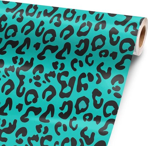 Teal Leopard 24 "× 52" ورقة التفاف الفينيل للعناصر الكبيرة أو المخصصة | 3M Wrap DIY إلى معدات جلدية مخصصة من جميع الأنواع والأحجام ، بما في ذلك المركبات والقوارب والأجهزة والأثاث و ATV وعربات الجولف والدراجات in Saudi Arabia