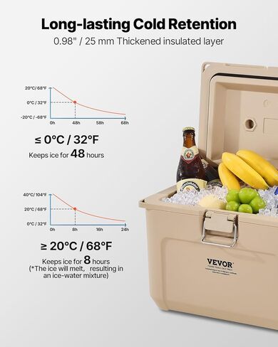 VEVOR Ultra-Light Hard Cooler 52 QT, Ice Retention Cooler with Heavy Duty Handle, Ice Chest Lunch Box for Camping, Travel, Outdoor, Keeps Cool for up to 6 Days, 30% Lighter Than Rotomolded Coolers in Saudi Arabia