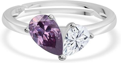 925 Silver Cubic Zirconia Purple Purple Toi et Moi حلقة قابلة للتعديل للنساء | شهادة الأصالة وختم 925 in Saudi Arabia