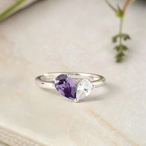 925 Silver Cubic Zirconia Purple Purple Toi et Moi حلقة قابلة للتعديل للنساء | شهادة الأصالة وختم 925 in Saudi Arabia