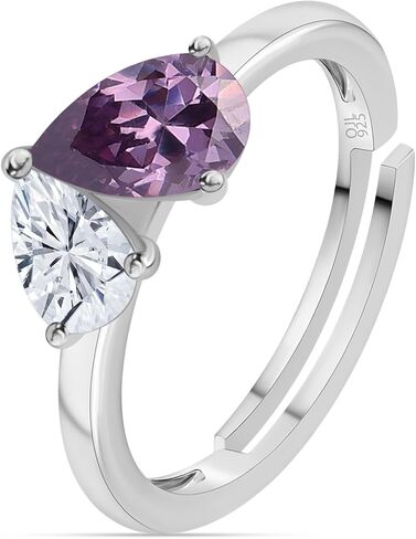 925 Silver Cubic Zirconia Purple Purple Toi et Moi حلقة قابلة للتعديل للنساء | شهادة الأصالة وختم 925 in Saudi Arabia