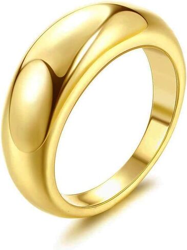 Chunky Gold Rings for Women 18K Real Gold Signet Thick Round Stacking Minimalist Ring Size 7-8 in Kuwait