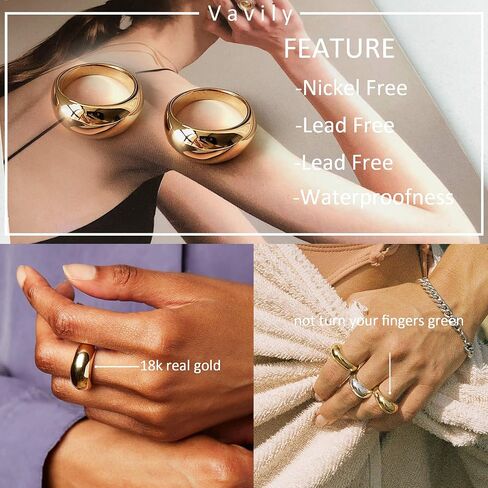 Chunky Gold Rings for Women 18K Real Gold Signet Thick Round Stacking Minimalist Ring Size 7-8 in Kuwait