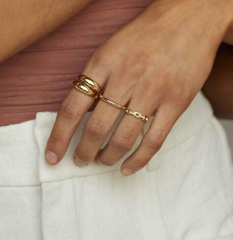 Chunky Gold Rings for Women 18K Real Gold Signet Thick Round Stacking Minimalist Ring Size 7-8 in Kuwait