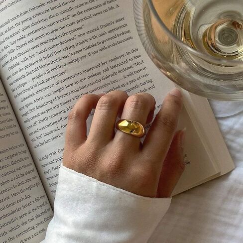 Chunky Gold Rings for Women 18K Real Gold Signet Thick Round Stacking Minimalist Ring Size 7-8 in Kuwait
