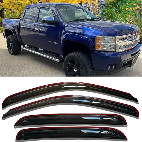 واقي نافذة السيارة الجانبي خارج القناة لسيارة Toyota Tacoma Crew Cab لعام 2024، منحرف النافذة الجانبية تنفيس مظلات الشمس ملحقات الشاحنة المظللة، دخان 4 قطع in Saudi Arabia