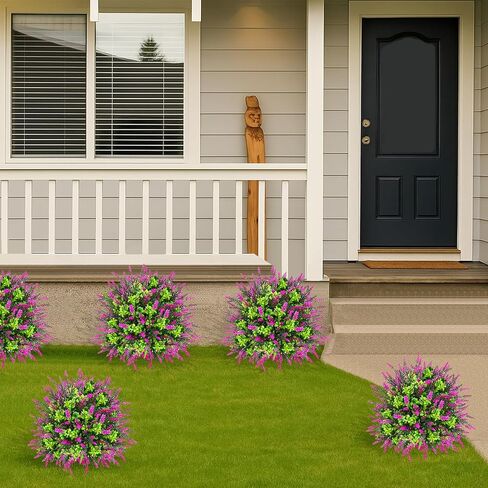 Artificial Topiary Lavender Ball Tree Outdoor Plants with Ground Spike 22"- UV Resistant Faux Shrubs, Eucalyptus Fake Plants for Indoor & Garden, Yard, Porch, Patio Decor in Kuwait