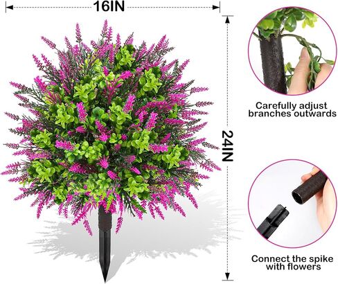 Artificial Topiary Lavender Ball Tree Outdoor Plants with Ground Spike 22"- UV Resistant Faux Shrubs, Eucalyptus Fake Plants for Indoor & Garden, Yard, Porch, Patio Decor in Kuwait