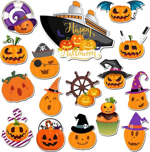 Kanayu 16 PCS Cruise Door Decorations Halloween Cruise Door Decorations Magnetic Halloween Car Magnets Anchor Life Life Preserver Pumpkin Bats Ghost Magnets for Carnival Cruise Car Locker (Pumpkin) in Saudi Arabia