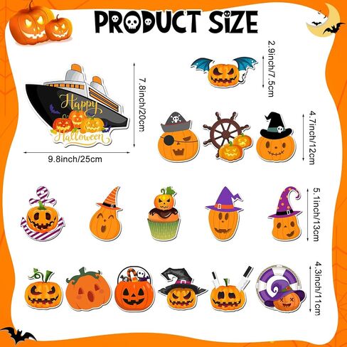 Kanayu 16 PCS Cruise Door Decorations Halloween Cruise Door Decorations Magnetic Halloween Car Magnets Anchor Life Life Preserver Pumpkin Bats Ghost Magnets for Carnival Cruise Car Locker (Pumpkin) in Saudi Arabia