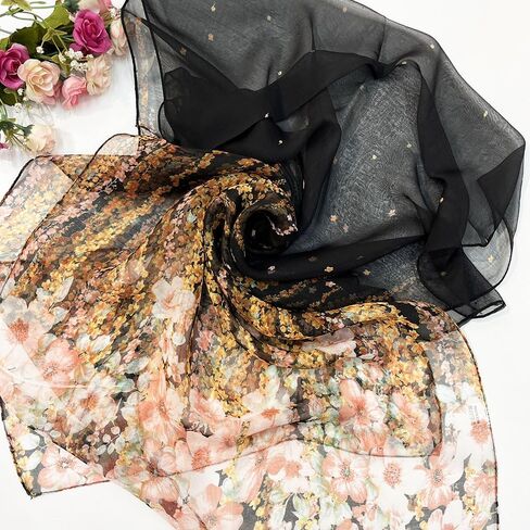Pokeedioty Fashion Scarfs for Women Lightweight breathable Floral Pattern Sheer Scarfs Sun-proof Shawls Wraps in Kuwait