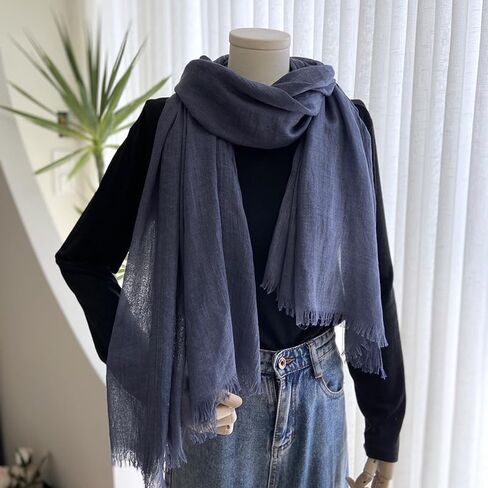 Womens Soft-Cotton-Linen Lightweight-Scarfs كبيرة شاش الطول الشاش الطويلة للسفر على الشاطئ 75 "× 39" in Kuwait