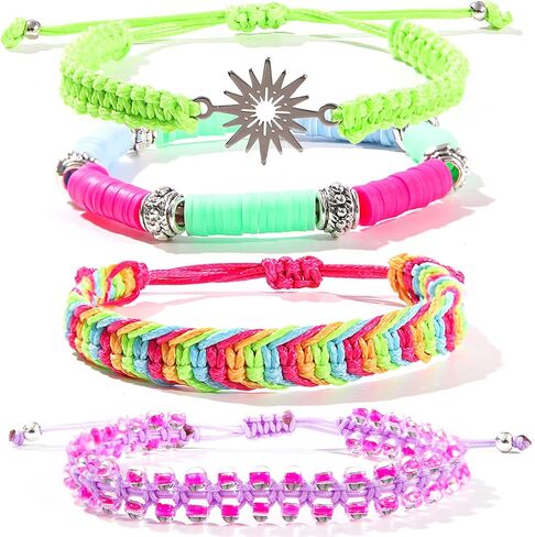 4pcs String Bracelets, Braided Rope Beaded Stackable Puka Shell Wave Turtle Palm Tree Boho Surf Bracelets, Adjustable Handmade Jewelry for Women in Saudi Arabia