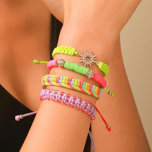 4pcs String Bracelets, Braided Rope Beaded Stackable Puka Shell Wave Turtle Palm Tree Boho Surf Bracelets, Adjustable Handmade Jewelry for Women in Saudi Arabia