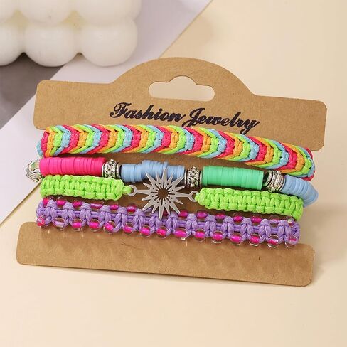 4pcs String Bracelets, Braided Rope Beaded Stackable Puka Shell Wave Turtle Palm Tree Boho Surf Bracelets, Adjustable Handmade Jewelry for Women in Saudi Arabia