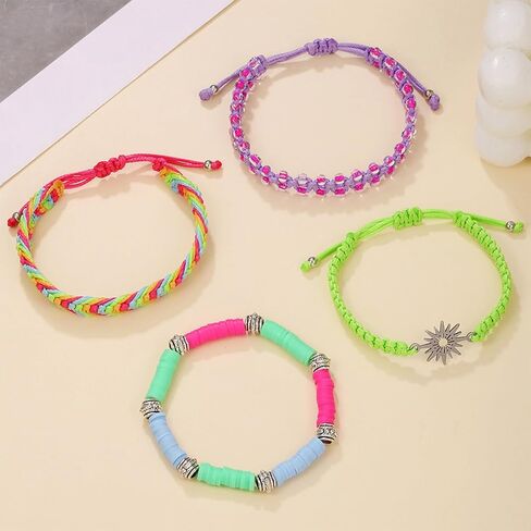 4pcs String Bracelets, Braided Rope Beaded Stackable Puka Shell Wave Turtle Palm Tree Boho Surf Bracelets, Adjustable Handmade Jewelry for Women in Saudi Arabia