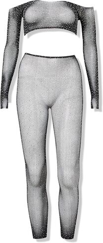 Leg Avenue womens Rhinestone Fishnet Crop Top and Footless Tights in Saudi Arabia