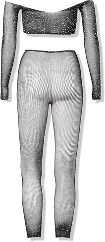 Leg Avenue womens Rhinestone Fishnet Crop Top and Footless Tights in Saudi Arabia