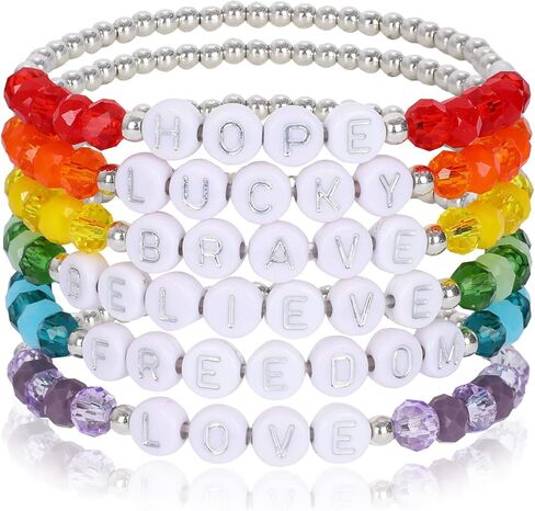 Miss Rabbit Colorful Beaded Bracelets Set for Women Stackable Glass Beads Stretch Bracelets Clay Preppy Bracelets Heart Beads Friendship Bracelets Team Cheer Bulk Boho Summer Beach Jewelry Gift in Kuwait