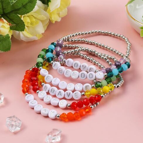 Miss Rabbit Colorful Beaded Bracelets Set for Women Stackable Glass Beads Stretch Bracelets Clay Preppy Bracelets Heart Beads Friendship Bracelets Team Cheer Bulk Boho Summer Beach Jewelry Gift in Kuwait