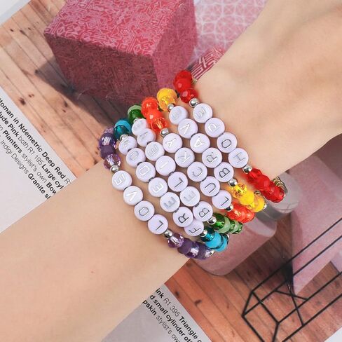 Miss Rabbit Colorful Beaded Bracelets Set for Women Stackable Glass Beads Stretch Bracelets Clay Preppy Bracelets Heart Beads Friendship Bracelets Team Cheer Bulk Boho Summer Beach Jewelry Gift in Kuwait