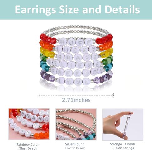 Miss Rabbit Colorful Beaded Bracelets Set for Women Stackable Glass Beads Stretch Bracelets Clay Preppy Bracelets Heart Beads Friendship Bracelets Team Cheer Bulk Boho Summer Beach Jewelry Gift in Kuwait