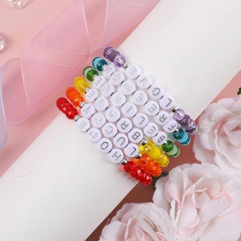 Miss Rabbit Colorful Beaded Bracelets Set for Women Stackable Glass Beads Stretch Bracelets Clay Preppy Bracelets Heart Beads Friendship Bracelets Team Cheer Bulk Boho Summer Beach Jewelry Gift in Kuwait