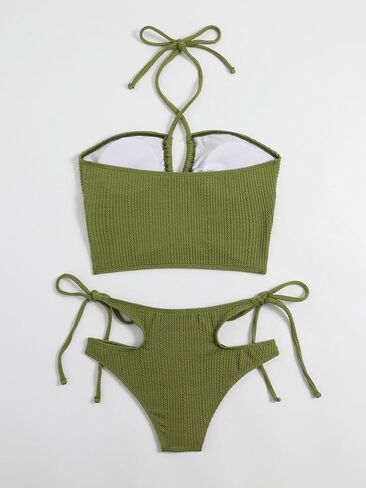 SISKIN Bikini Sets for Women, High Waisted Cut Out Bathing Suit Drawstring Cross Strap Halter Textured Two Piece Swimsuits in Kuwait