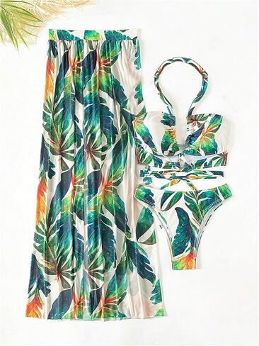 SweatyRocks نساء من Crisscross Cutout Halter Suit With Swimsuit Cover Up Slit Skirt 3 VICES in Saudi Arabia