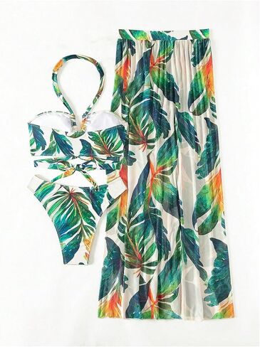 SweatyRocks نساء من Crisscross Cutout Halter Suit With Swimsuit Cover Up Slit Skirt 3 VICES in Saudi Arabia