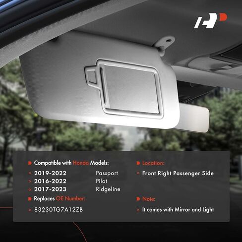 A-Premium Driver Left Side Sun Sungor متوافق مع Honda Pilot 2016-2022 ، Ridgeline 2017-2023 ، Passport 2019-2022-مع مرآة الغرور ، مع ضوء الغرور ، اللون الرمادي-يحل محل 83280TG7A12ZB in Saudi Arabia