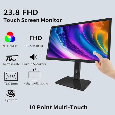 شاشة لمس 21.5 بوصة FHD 1920x1080P، مكبرات صوت مدمجة، تدعم VESA، شاشة كمبيوتر تعمل باللمس 10 نقاط مع منفذ HDMI VGA من النوع B، شاشة لمس سطح المكتب 75 هرتز، أسود in Kuwait