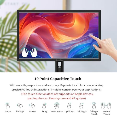 شاشة لمس 21.5 بوصة FHD 1920x1080P، مكبرات صوت مدمجة، تدعم VESA، شاشة كمبيوتر تعمل باللمس 10 نقاط مع منفذ HDMI VGA من النوع B، شاشة لمس سطح المكتب 75 هرتز، أسود in Kuwait