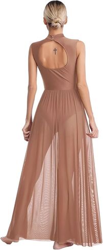 Lyrical Dance Costumes Womens Shiny Rhinestone Overlay Dress for Figure Skating Sheer Mesh Ballet Lyrical Dance Dress Stage Performance Costume(White,L) in Kuwait