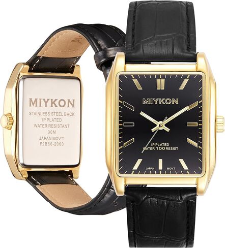 Miykon Vintage Watches for Men - Tank Square Analog Watch with Genuine Leather Wrist Strap for Classic Dress - Ion Polished, Scratch Resistant Glass, Japanese Quartz, Waterproof to 100ft in Kuwait